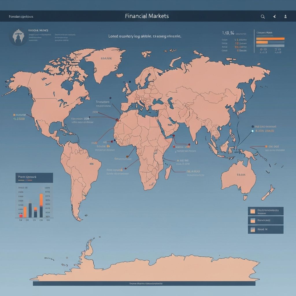 Global financial markets with world map and economic data